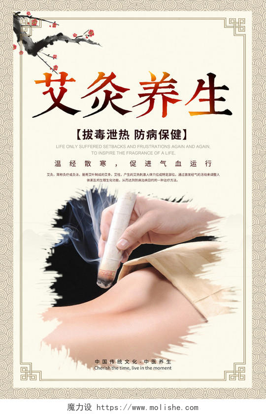 中国风复古灸养生中医文化宣传海报艾灸